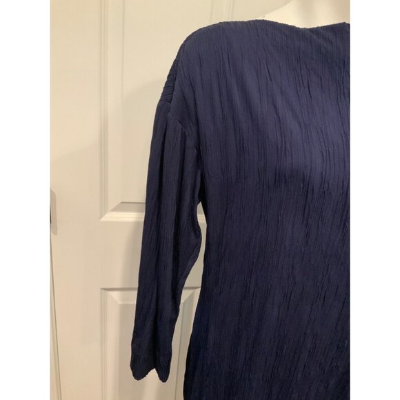 MM. Lafleur Navy Blue Crinkle Textured Boat Neck Shift Dress, Size M - Picture 3 of 10